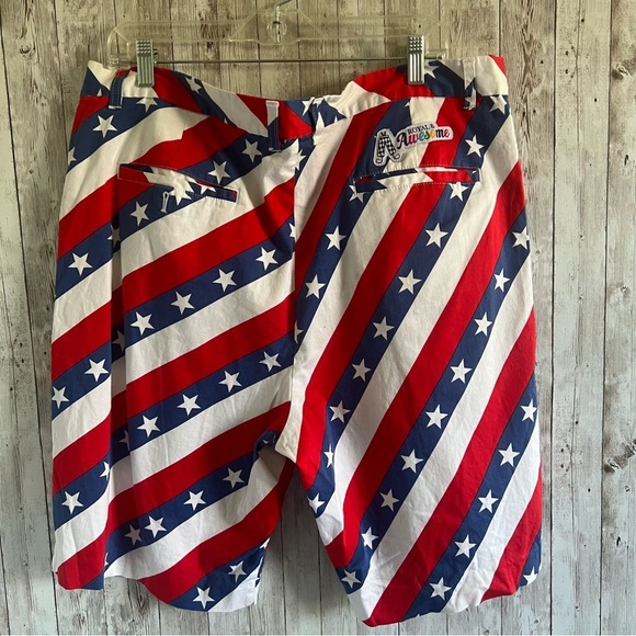 Royal & Awesome Red and White Golf Shorts with Patriotic Stripes 42 - Picture 2 of 8